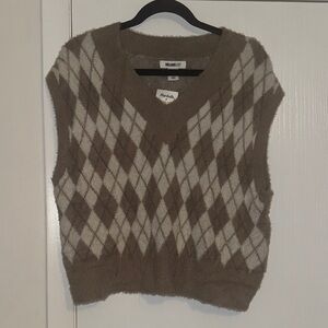 William Rast Tan and Cream Argyle V-Neck Sweater Vest